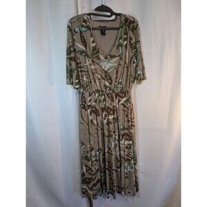 Kate And Lily Mesh Floral Knee Length Dress Plus 16W Beige 3/4 Sleeve (G14)